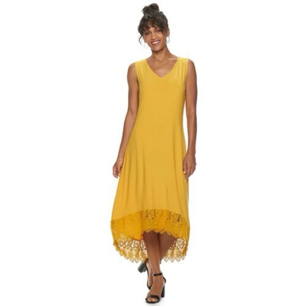 NWT Nina Leonard  V-Neck Sleeveless Lace Hem High/Low Dress Size Medium